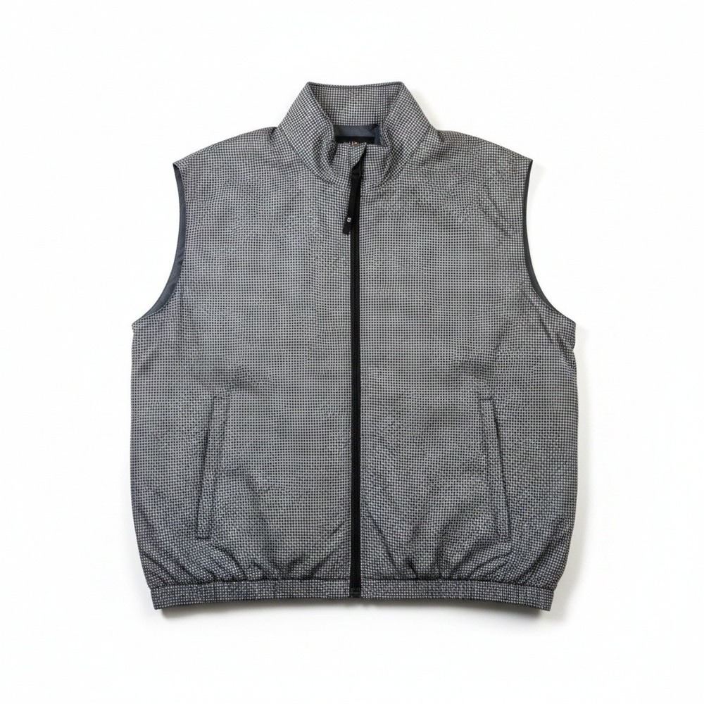 FootJoy DryJoys Mens Large Golf Vest Houndstooth Black Grey Quarter Zip Pullover